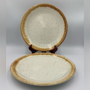 2 McCoy Pottery Graystone Dinner Plates 10 1/2" Brown Drip Vintage